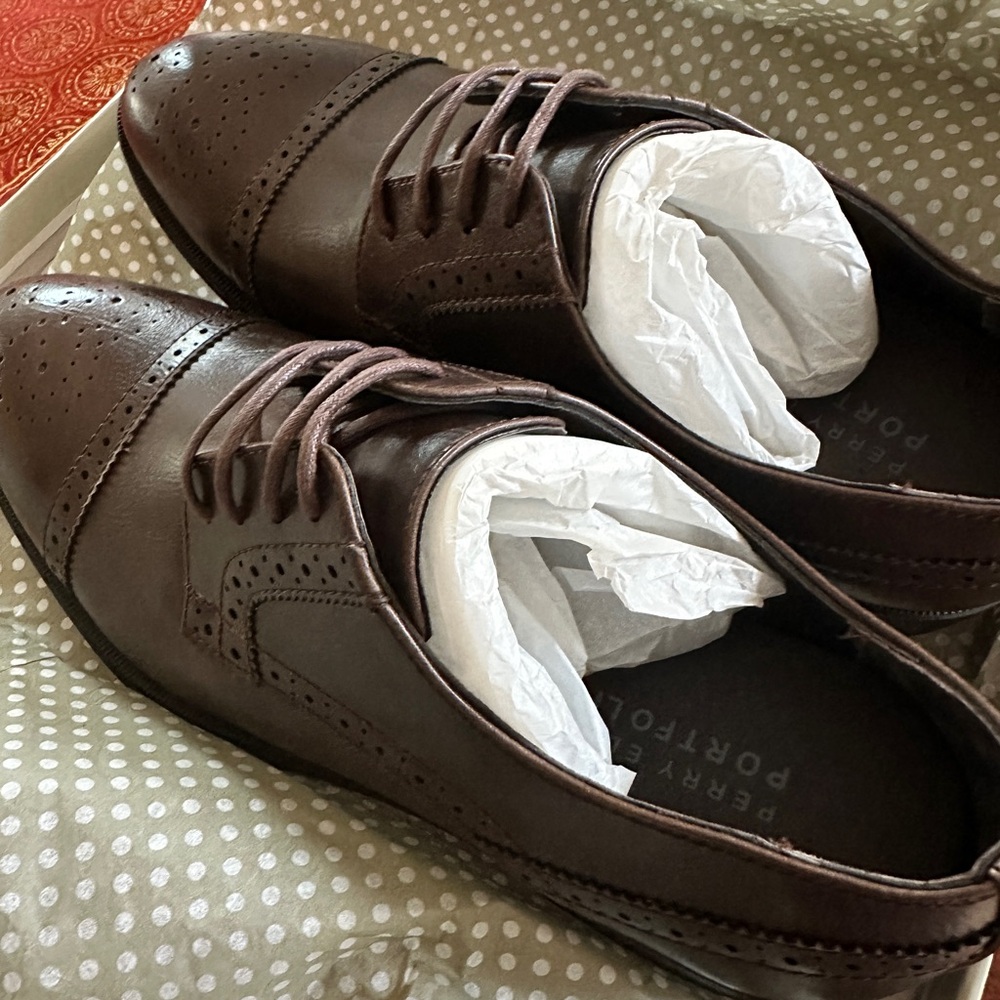 Perry Ellis Brown Leather Oxford Shoes Classic Design